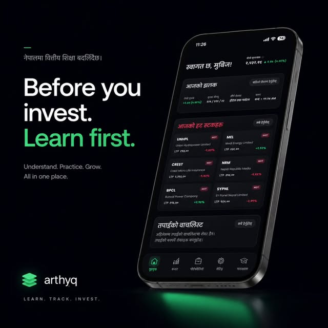 Arthyq artwork: Before you invest. Learn first, with a mobile market screen.