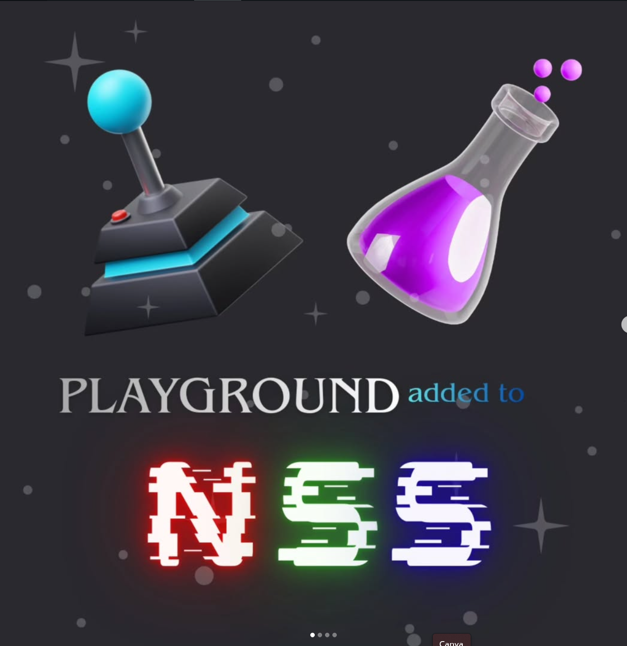 NSS playground announcement artwork with a joystick and a flask.