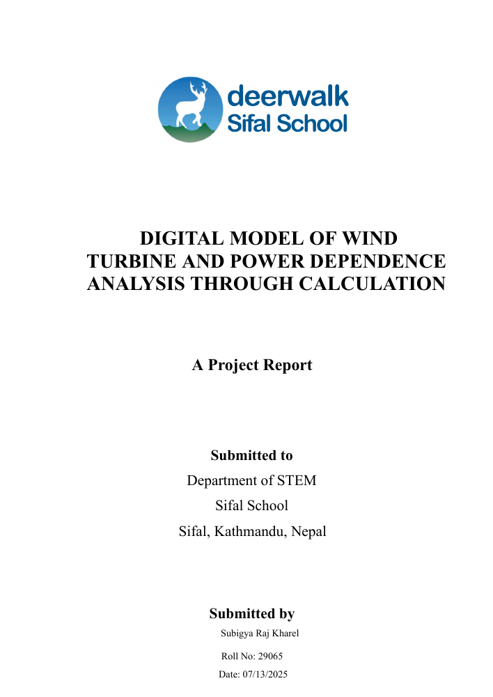 First page of Digital Model of Wind Turbine and Power Dependence Analysis Through Calculation
